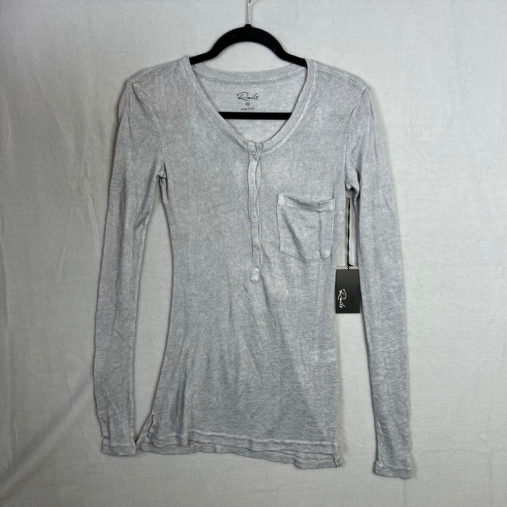 Rails Henley Shirt Top Sz XS Gray Y2K Long Sleeve Button Pocket Lightweight NWT